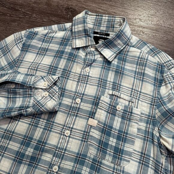 G Star Raw Shirt Mens Small‎ Blue Button Up Military Flannel Casual Cotton Logo - Picture 1 of 10